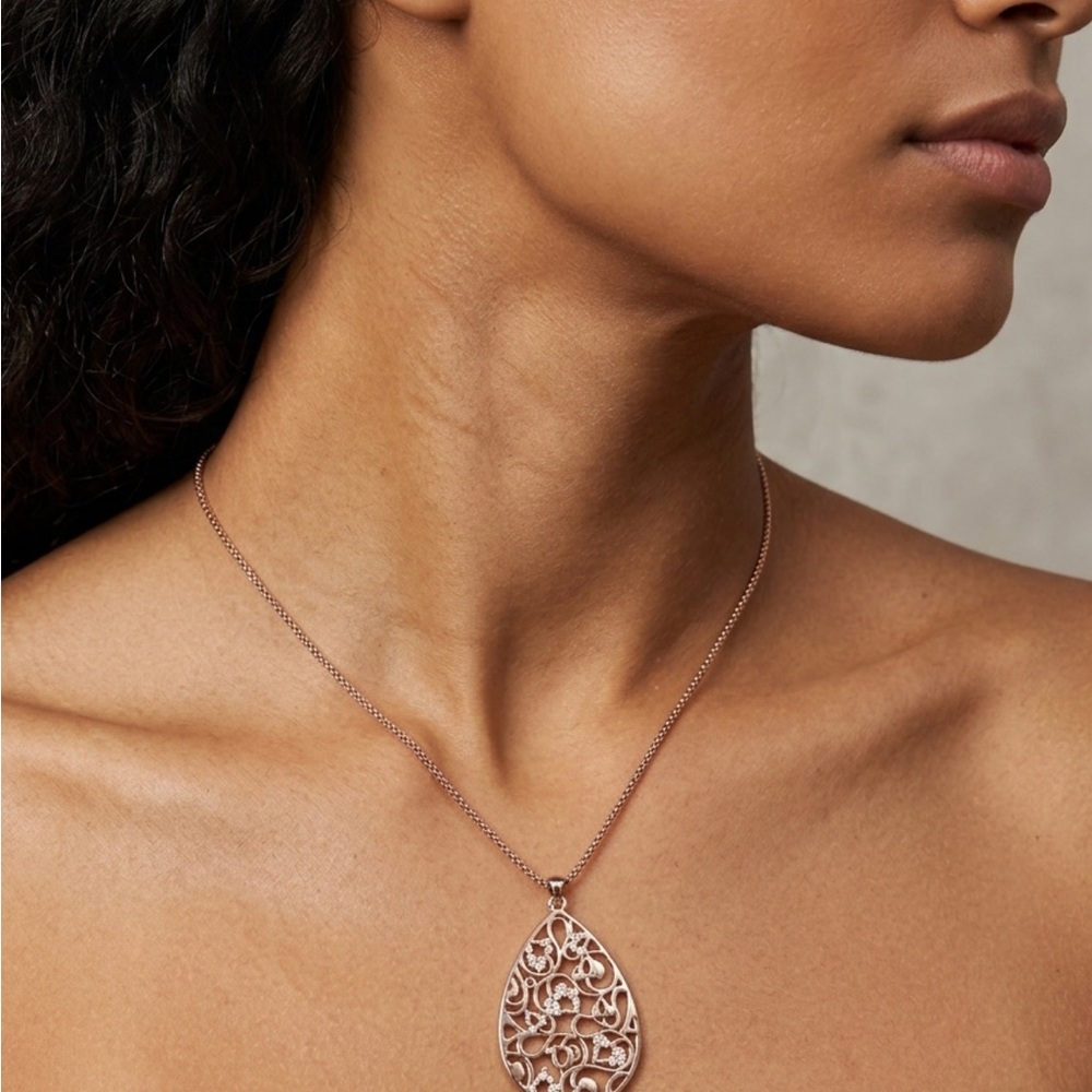 Rose Gold and Swarovski crystals  Teardrop Necklace - by Fiell